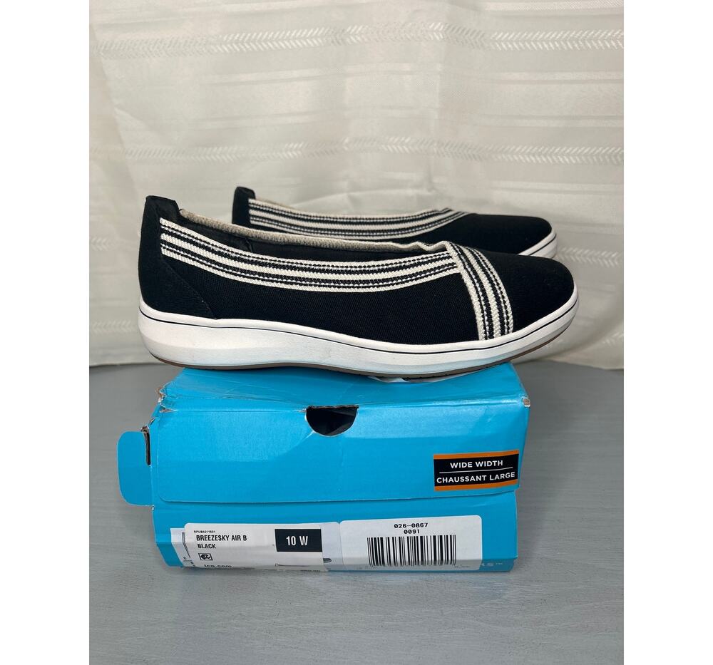 Clarks Cloudsteppers Breeze Sky Air Slip On Shoes Black Womens Size 10W